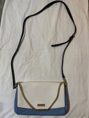 kate spade White and Blue Two-Tone Crossbody with Gold Chain